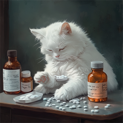 cat preparing meds